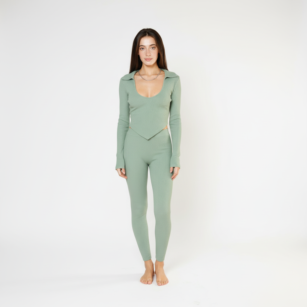 The Ribbed Collar Pant Set
