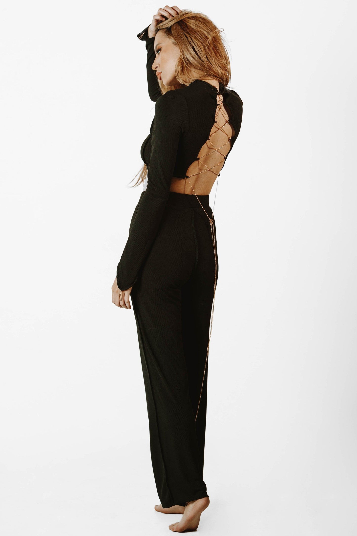 Black Backless Chain Pant Set