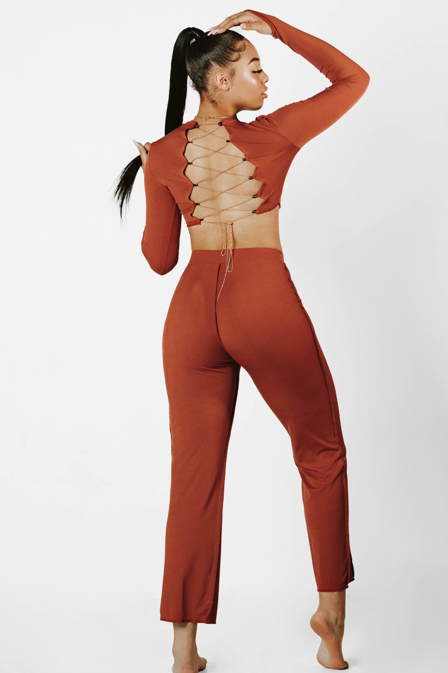 Copper Backless Chain Pant Set