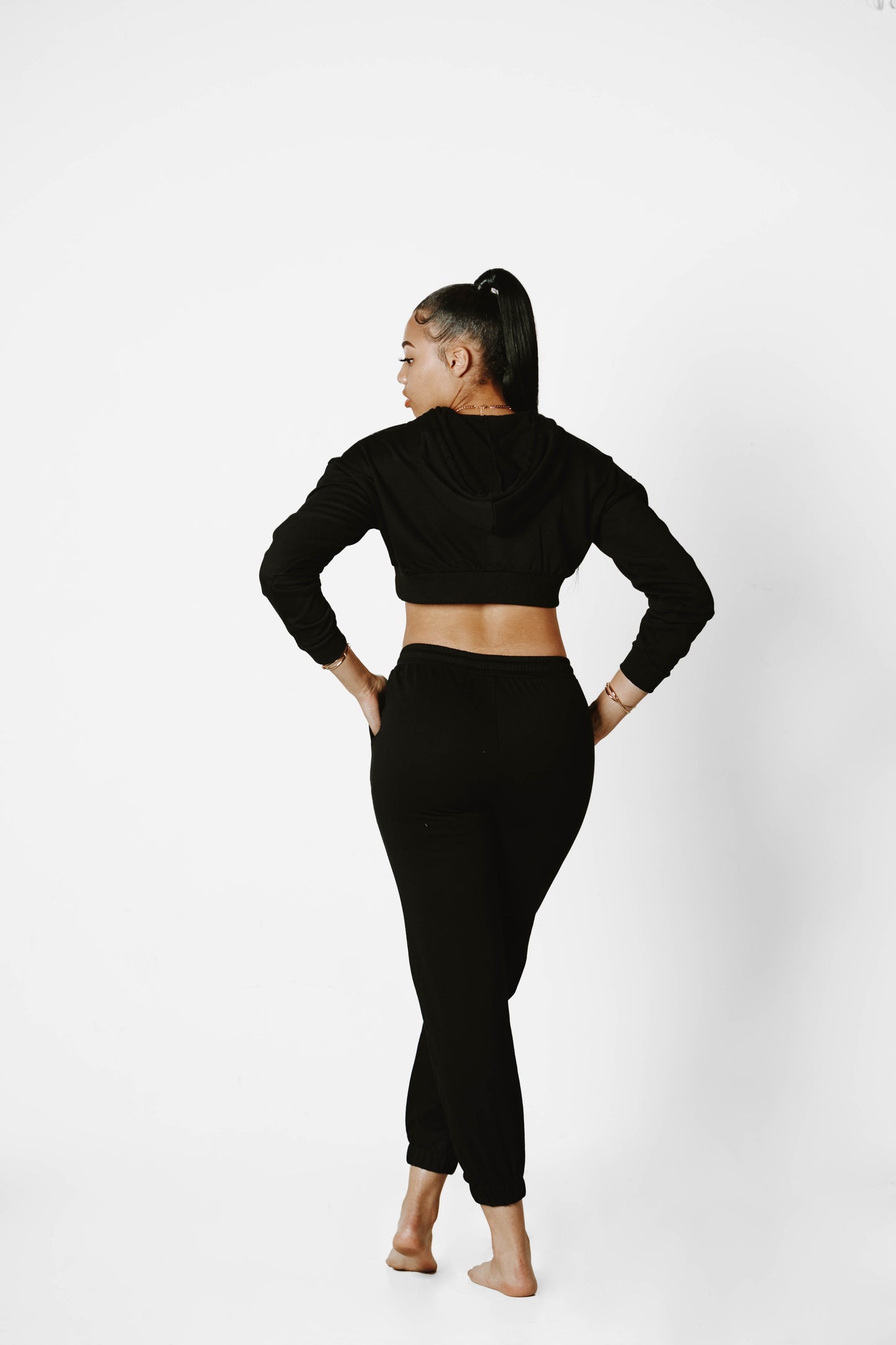 Black LUX Cropped Hoodie