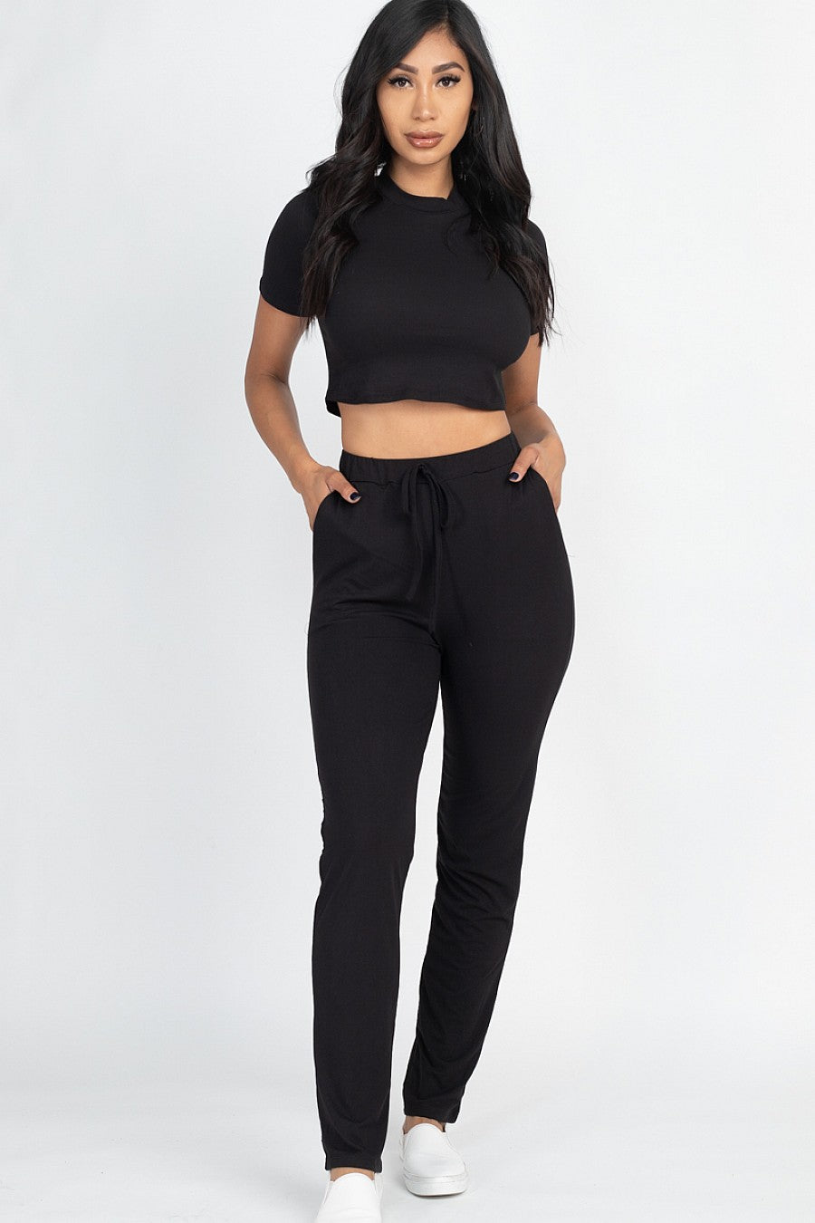 Black Cropped Tee & Pant Set