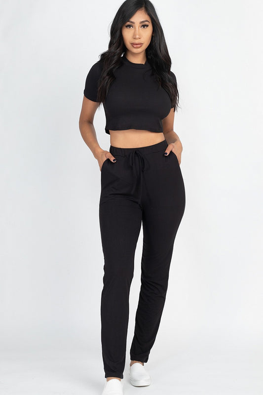 Black Cropped Tee & Pant Set