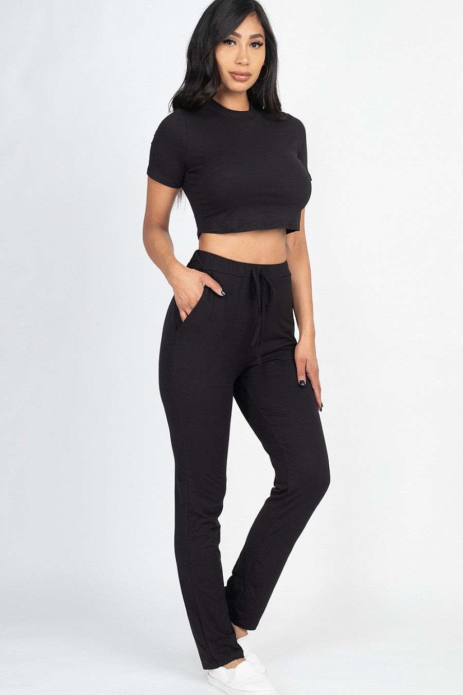 Black Cropped Tee & Pant Set