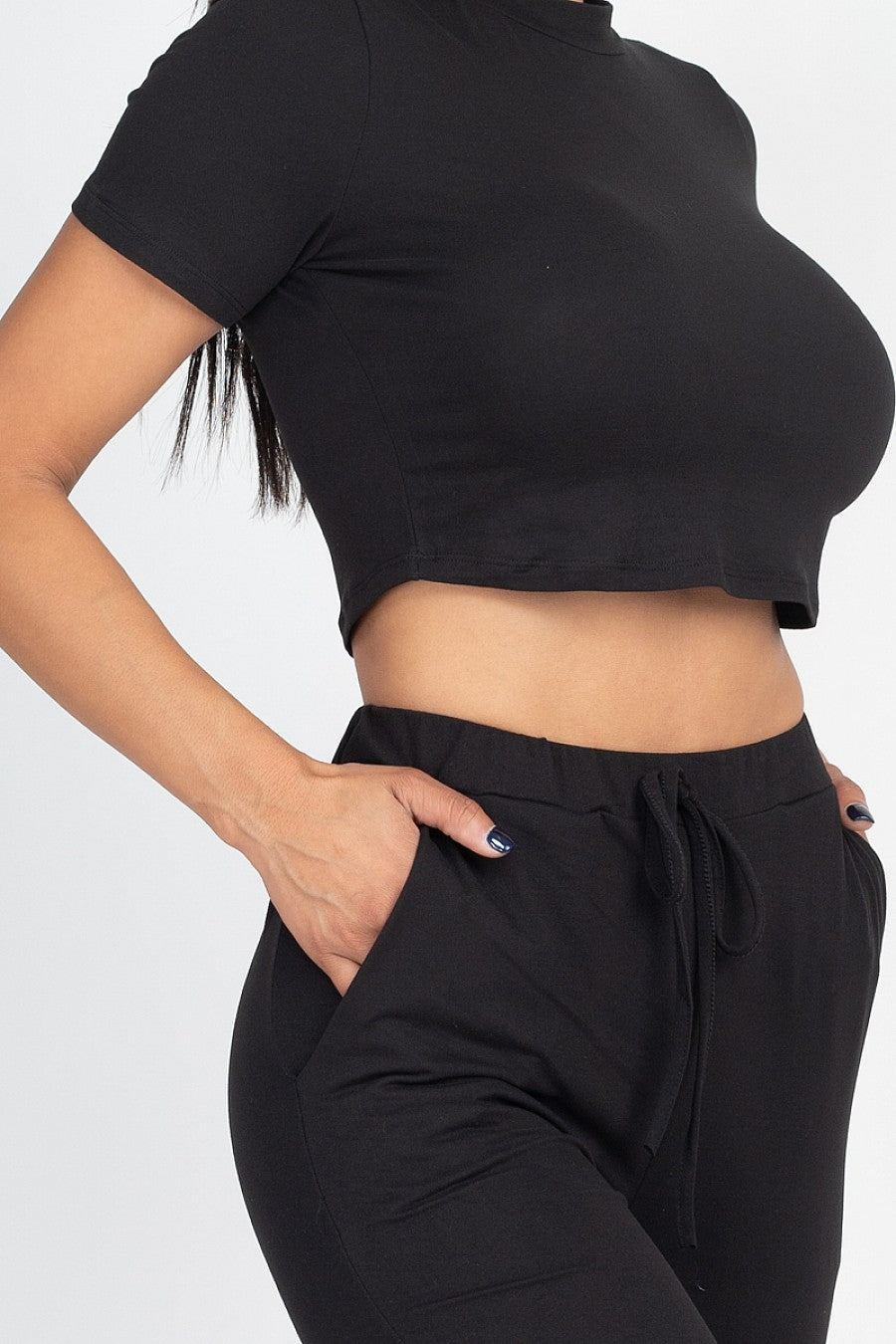 Black Cropped Tee & Pant Set