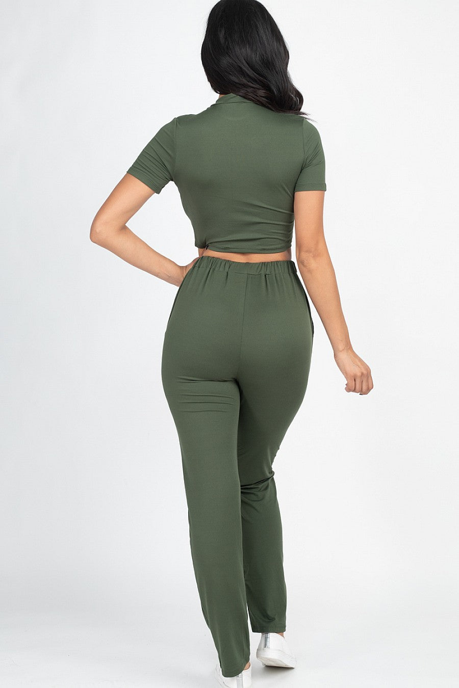 Olive Cropped Tee & Pant Set