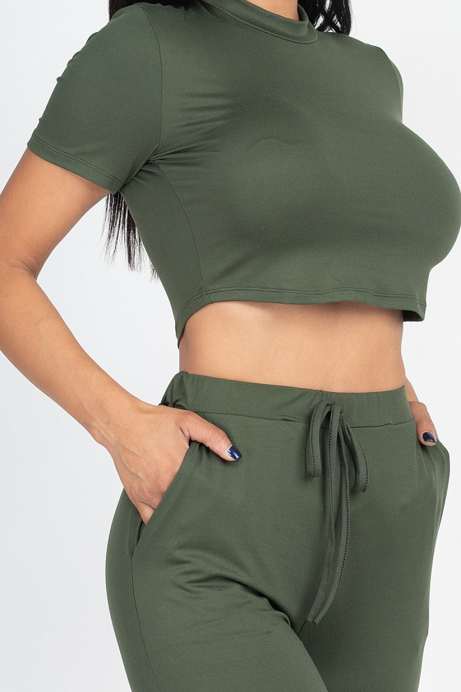 Olive Cropped Tee & Pant Set