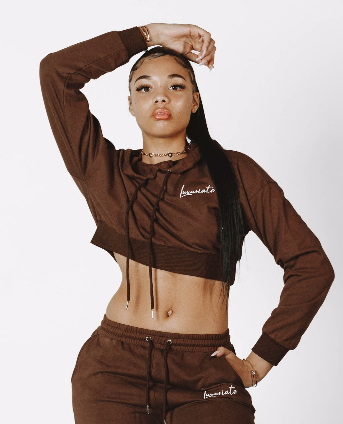 Chocolate LUX Cropped Hoodie