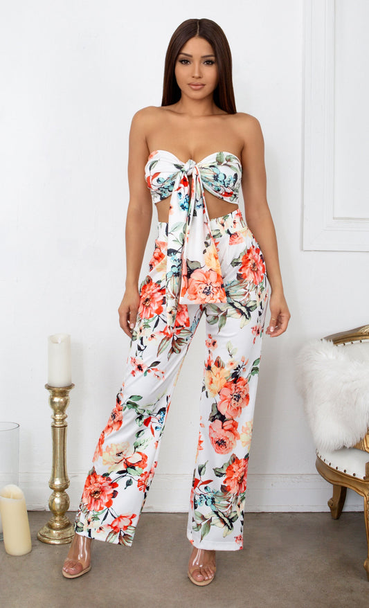 Front Tie Floral Pant Set