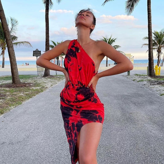 One Shoulder Leg Slit Dress