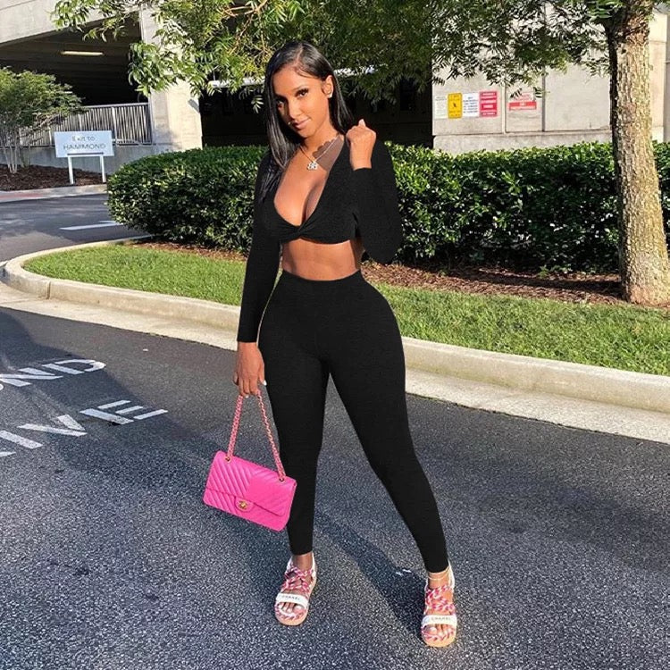 Miami Long Sleeve Cropped Top Pant Set