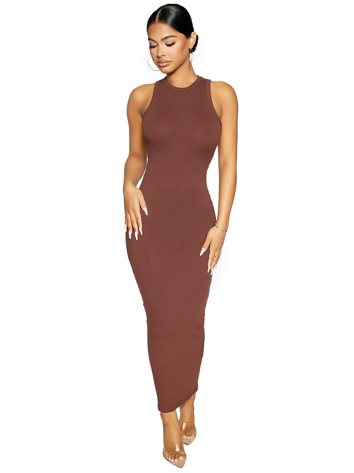 Russet Ribbed Sleeveless Dress