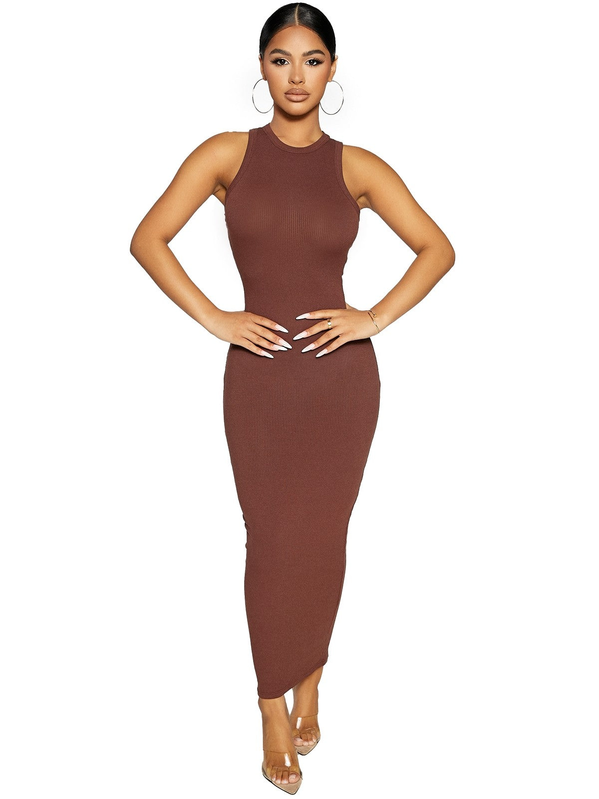 Russet Ribbed Sleeveless Dress