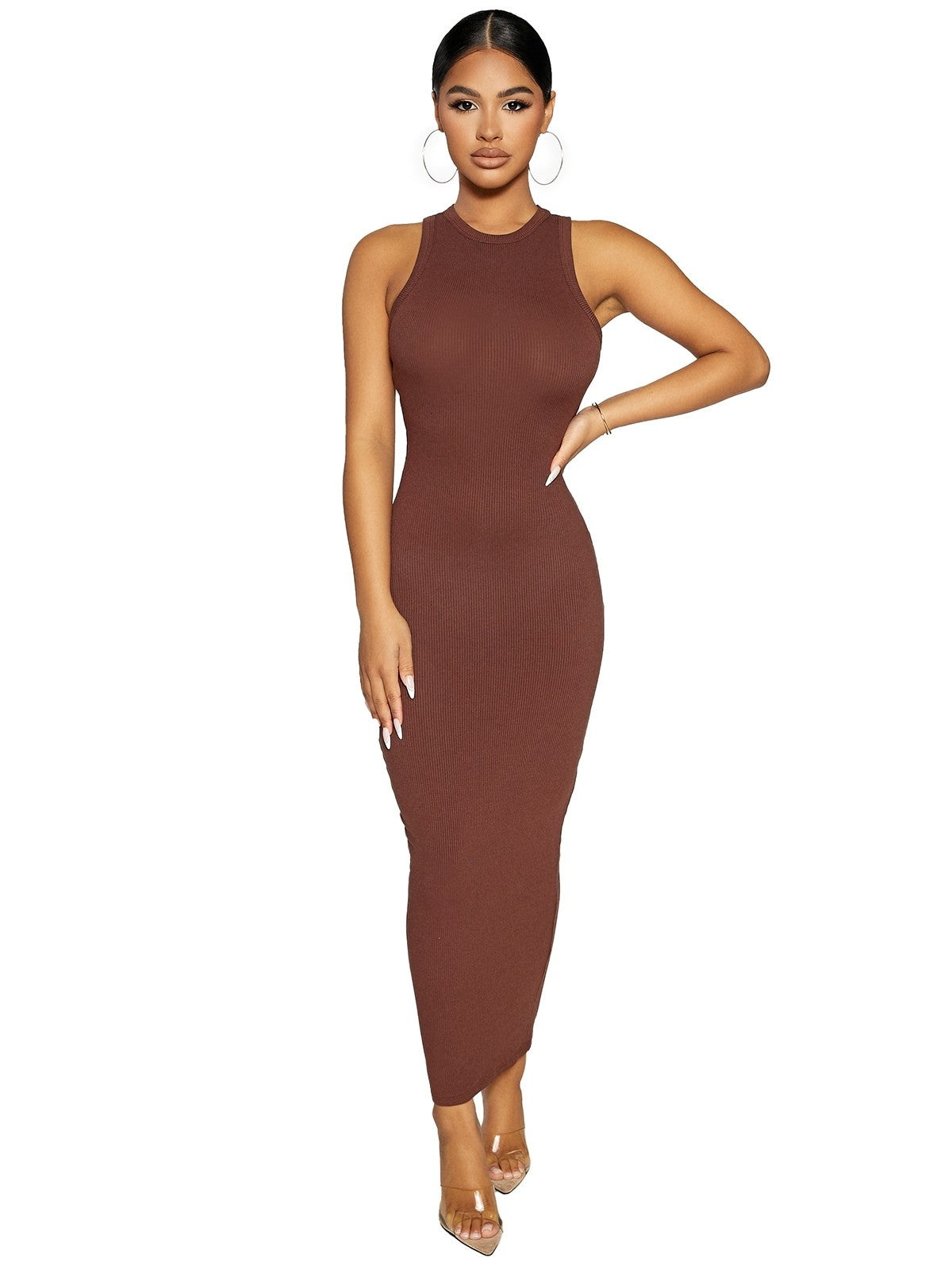 Russet Ribbed Sleeveless Dress