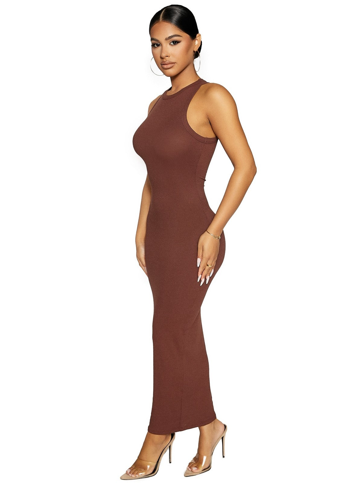 Russet Ribbed Sleeveless Dress