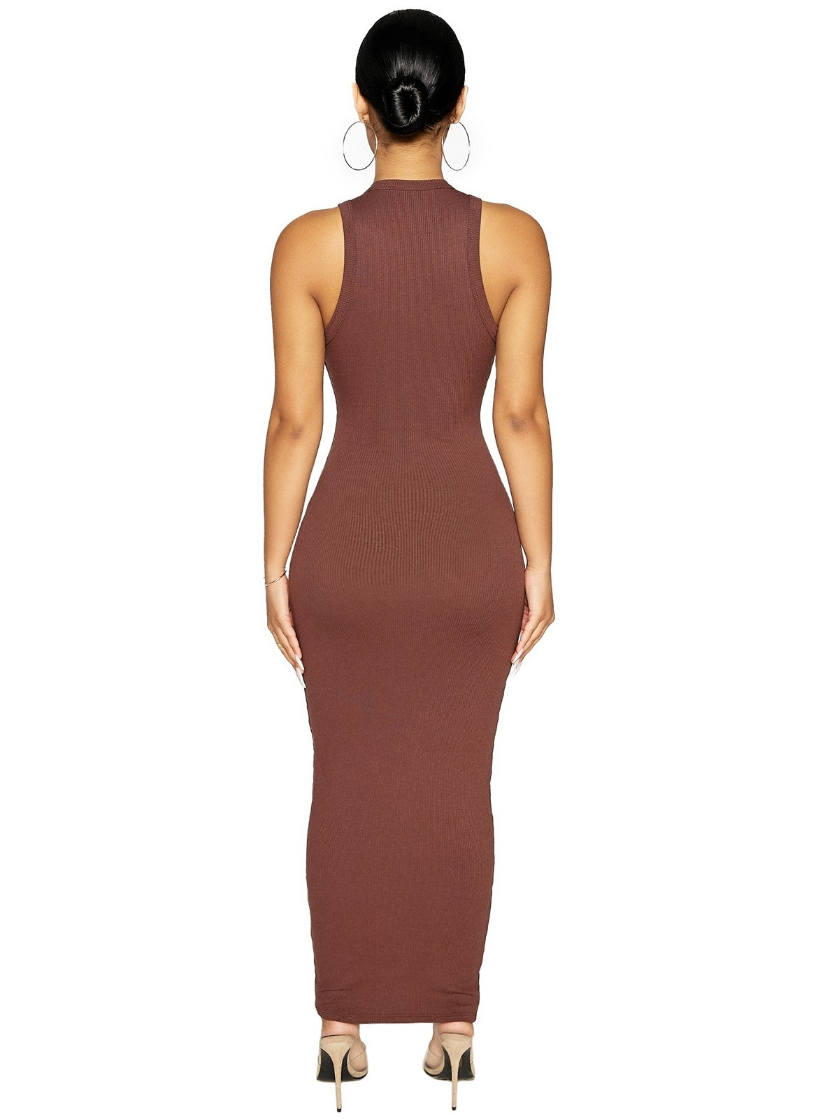 Russet Ribbed Sleeveless Dress